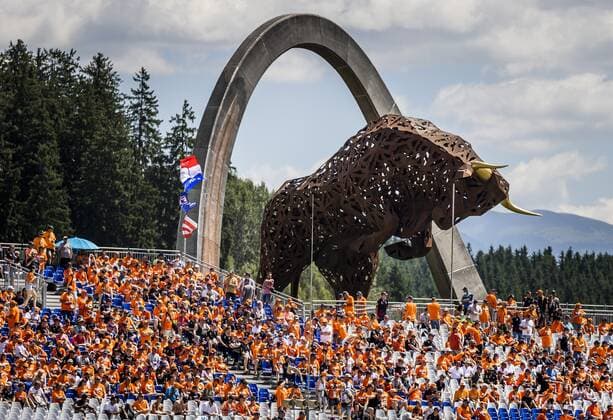 SPIELBERG - Fans of Max Verstappen in the stands during the third free practice for the Formula 1 Grand Prix of Austria. The Grand Prix takes place at the Red Bull Ring race track in the state of Styria. REMKO DE WAAL W xVIxANPxSportx xxANPxIVx