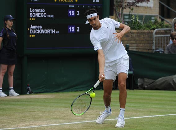 Tennis - 2021 All England Championships - Week One - Day Six (Saturday) - Wimbledon Mens Singles Lorenzo Sonego (Italy) v James Duckworth (Australia) Lorenzo Sonego of Italy 