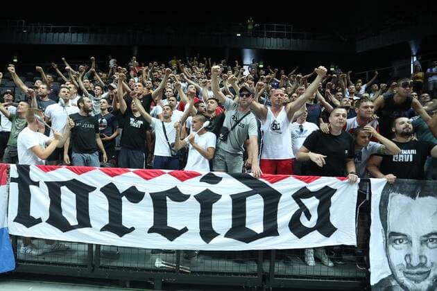 Germany v Croatia - Semi Final: 2020 FIBA Men s Olympic Qualifying Tournament Croatia fans cheer during the 2020 FIBA Men s Olympic Qualifying Tournament game between Germany and Croatia at Spaladium Arena on July 3, 2021 in Split, Croatia. IvoxCagalj PIXSELL