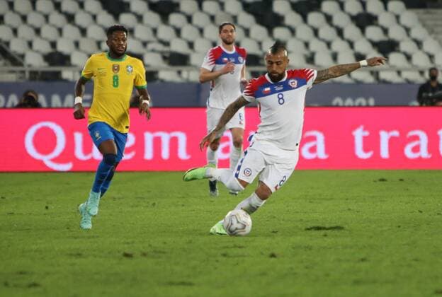 A. Vidal of Chili during the Copa America 2021, quarter final football match between Brazil and Chile on July 2 , 2021 at Olympic stadium in Rio de Janeiro, Brazil FOOTBALL : Copa America 2021 - 1 4 de Finale - Bresil s chili - 02 07 2021 LaurentLairys Panoramic 