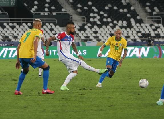 A. Vidal of Chili during the Copa America 2021, quarter final football match between Brazil and Chile on July 2 , 2021 at Olympic stadium in Rio de Janeiro, Brazil FOOTBALL : Copa America 2021 - 1 4 de Finale - Bresil s chili - 02 07 2021 LaurentLairys Panoramic 