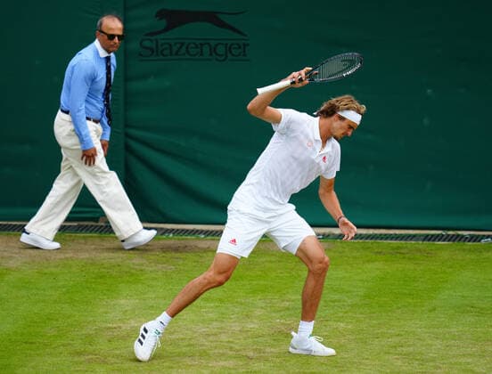 Mandatory Credit: Photo by Javier Garcia Shutterstock (12194408dp) Frustration for Alexander Zverev during his third round match Wimbledon Tennis Championships, Day 6, The All England Lawn Tennis and Croquet Club, London, UK - 03 Jul 2021 Wimbledon Tennis Championships, Day 6, The All England Lawn Tennis and Croquet Club, London, UK - 03 Jul 2021  Copyright: xJavierxGarcia Shutterstockx 12194408dp