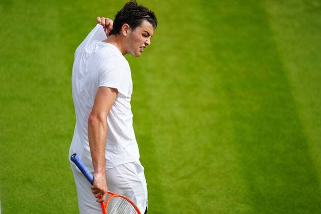 Mandatory Credit: Photo by Javier Garcia Shutterstock (12194408ee) Taylor Fritz celebrates winning a game in his third round match Wimbledon Tennis Championships, Day 6, The All England Lawn Tennis and Croquet Club, London, UK - 03 Jul 2021 Wimbledon Tennis Championships, Day 6, The All England Lawn Tennis and Croquet Club, London, UK - 03 Jul 2021  Copyright: xJavierxGarcia Shutterstockx 12194408ee