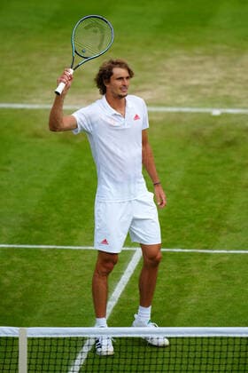 Mandatory Credit: Photo by Javier Garcia Shutterstock (12194408fa) Alexander Zverev celebrates victory in his third round match Wimbledon Tennis Championships, Day 6, The All England Lawn Tennis and Croquet Club, London, UK - 03 Jul 2021 Wimbledon Tennis Championships, Day 6, The All England Lawn Tennis and Croquet Club, London, UK - 03 Jul 2021  Copyright: xJavierxGarcia Shutterstockx 12194408fa