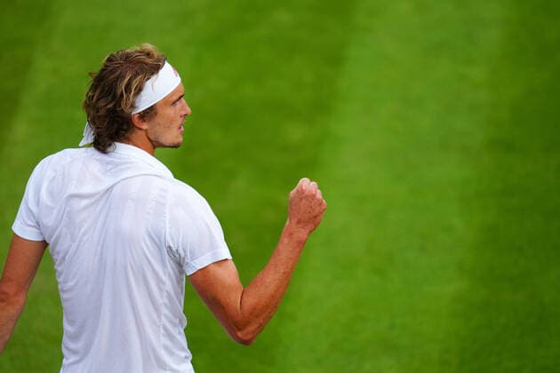 Mandatory Credit: Photo by Javier Garcia Shutterstock (12194408fb) Alexander Zverev celebrates victory in his third round match Wimbledon Tennis Championships, Day 6, The All England Lawn Tennis and Croquet Club, London, UK - 03 Jul 2021 Wimbledon Tennis Championships, Day 6, The All England Lawn Tennis and Croquet Club, London, UK - 03 Jul 2021  Copyright: xJavierxGarcia Shutterstockx 12194408fb