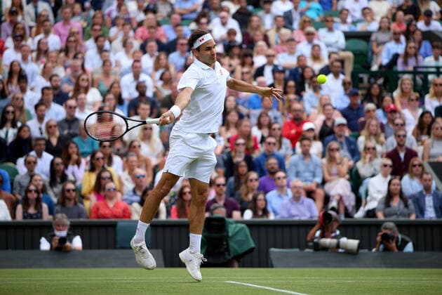 Mandatory Credit: Photo by Shutterstock (12194410bd) Roger Federer of Switzerland in action Wimbledon Tennis Championships, Day 6, The All England Lawn Tennis and Croquet Club, London, UK - 03 Jul 2021 Wimbledon Tennis Championships, Day 6, The All England Lawn Tennis and Croquet Club, London, UK - 03 Jul 2021  Copyright: xShutterstockx 12194410bd