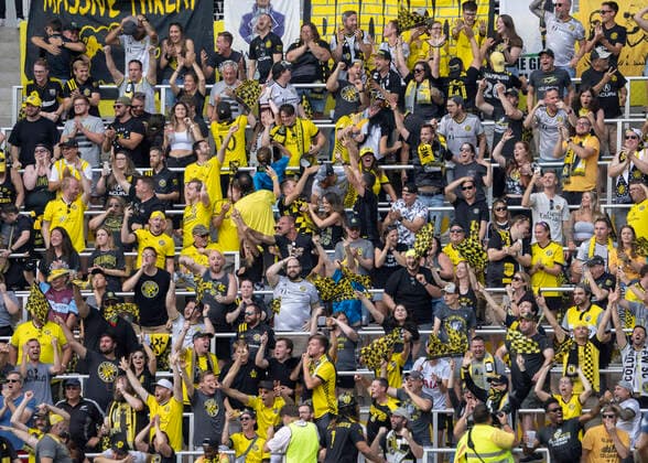 COLUMBUS, OH - JULY 03: Columbus Crew fans celebrate a goal during the game between the Columbus Crew and the New England Revolution at Lower.com Field in Columbus, Ohio on July 3, 2021. (Photo by Jason Mowry Icon Sportswire) SOCCER: JUL 03 MLS, Fussball Herren, USA - New England Revolution at Columbus Crew Icon2107030037