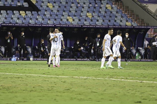 July 3, 2021, Goiania, Brazil: Lionel Messi of Argentine National Soccer Team celebrates his goal during soccer match between Argentina and Ecuador, valid for Quartas-Final of Copa America, at Pedro Ludovico Teixeira Olympic Stadium, in Goiania, on Saturday night (3).  Copyright: xLecoxVianax