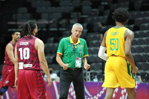 (210704) -- SPLIT, July 4, 2021 -- Brazilian Head Coach Aleksandar Petrovic (Front, C) reacts during the 2020 FIBA Olympic Qualifying Tournament semi-final match between Brazil and Mexico in Split, Croatia, July 3, 2021. ( Pixsell via Xinhua) (SP) CROATIA-SPLIT-FIBA OQT-SEMI-FINALS-BRAZIL VS MEXICO IvoxCagalj 