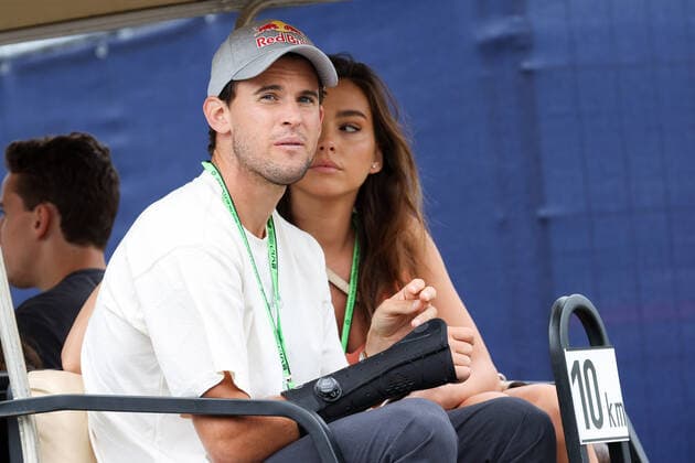 FORMULA 1 - GP of Austria 2021 SPIELBERG,AUSTRIA,04.JUL.21 - MOTORSPORTS, FORMULA 1 - Grand Prix of Austria, Red Bull Ring. Image shows Dominic Thiem (AUT) with his girlfriend Lili Paul-Roncalli.  GEPAxpictures xChristianxWalgram