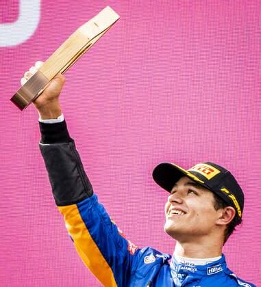 SPIELBERG - Lando Norris (McLaren) on the podium after the Formula 1 Grand Prix of Austria. The Grand Prix took place at the Red Bull Ring race track in the state of Styria. REMKO DE WAAL W xVIxANPxSportx xxANPxIVx