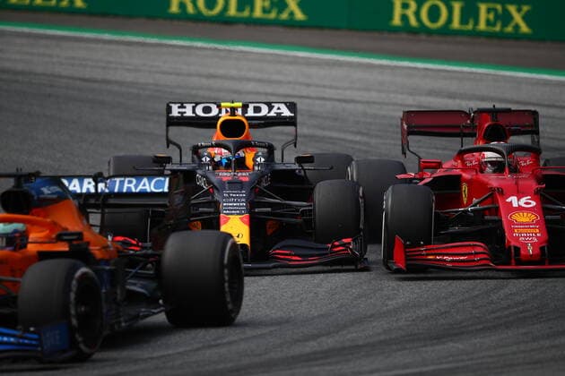 16 Charles Leclerc, Scuderia Ferrari under attack by segio perez (redbull) in the Formula 1 World Championship, WM, Weltmeisterschaft 2021, Austrian GP 1-4 July 2021  Copyright: xFedericoxBasilex xIPAx xIPAx xFedericoxBasilex xIPAx 0