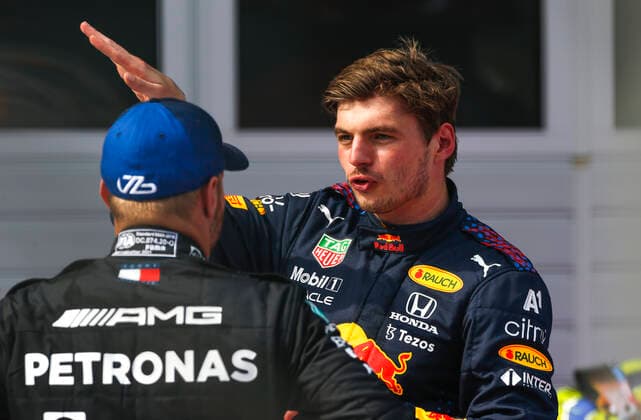 77 Valtteri Bottas (FIN, Mercedes-AMG Petronas F1 Team), 33 Max Verstappen (NED, Red Bull Racing), F1 Grand Prix of Austria at Red Bull Ring on July 4, 2021 in Spielberg, Austria. (Photo by HOCH ZWEI) Spielberg Austria