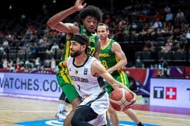Basketball Split 04.07.2021 Olympia-Qualifikation FIBA Olympic Qualifying Tournament 2020 Finale Deutschland (GER) - Brasilien (BRA) Joshiko Saibou (Deutschland, No.01) Bruno Caboclo (Brasilien, No.50)