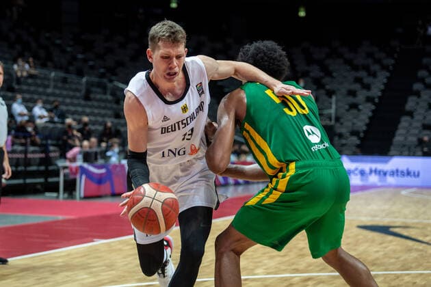 Basketball Split 04.07.2021 Olympia-Qualifikation FIBA Olympic Qualifying Tournament 2020 Finale Deutschland (GER) - Brasilien (BRA) Moritz Wagner (Deutschland, No.13) Bruno Caboclo (Brasilien, No.50)