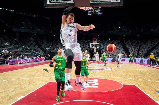 Basketball Split 04.07.2021 Olympia-Qualifikation FIBA Olympic Qualifying Tournament 2020 Finale Deutschland (GER) - Brasilien (BRA) Moritz Wagner (Deutschland, No.13) Lucas Dias (Brasilien, No.18)