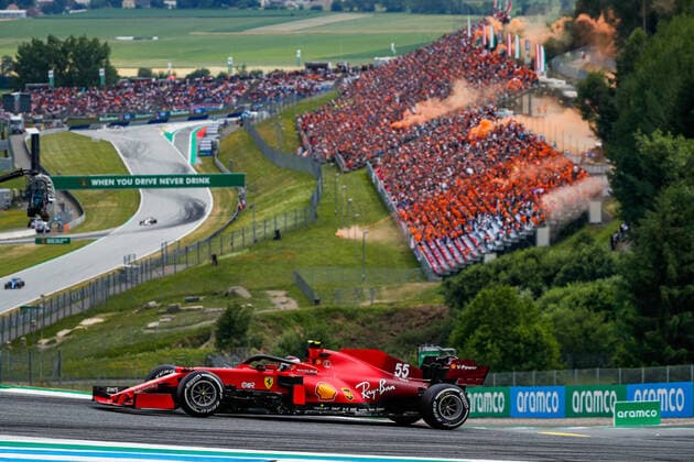 55 SAINZ Carlos (spa), Scuderia Ferrari SF21, action during the Formula 1 Grosser Preis Von Osterreich 2021, 2021 Austrian Grand Prix, 9th round of the 2021 FIA Formula One World Championship, WM, Weltmeisterschaft from July 2 to 4, 2021 on the Red Bull Ring, in Spielberg, Austria - FORMULE 1 : Grand Prix Autriche - 04 07 2021 DPPI PANORAMIC  20210704_GOODEN__GO01874