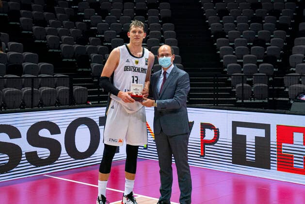 Basketball Split 04.07.2021 Olympia-Qualifikation FIBA Olympic Qualifying Tournament 2020 Finale Deutschland (GER) - Brasilien (BRA) Moritz Wagner (Deutschland, No.13) MVP des Finales