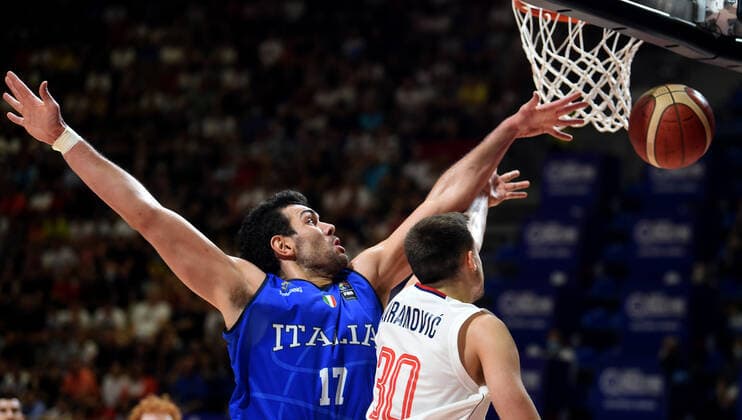 04.07.2021 Belgrade Serbia-Italy FIBA Olympic qualifying tournament final men s basketball Giampaolo Ricci(L) Italy :Str