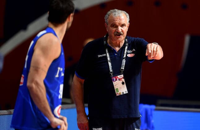 04.07.2021 Belgrade Serbia-Italy FIBA Olympic qualifying tournament final men s basketball Meo Sacchetti Italy coach :Str