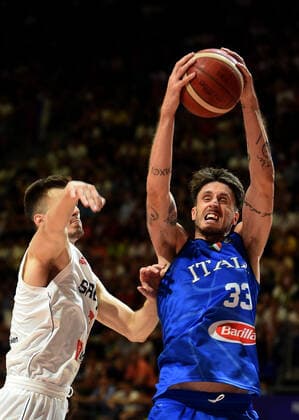 04.07.2021 Belgrade Serbia-Italy FIBA Olympic qualifying tournament final men s basketball Achille Polonara (R) Italy :Str