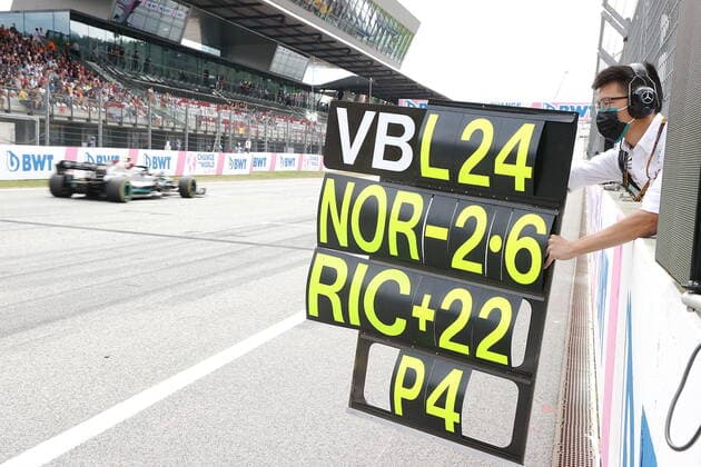 Formula 1 BWT Grosser Preis von Österreich 2021 04.07.2021, Red Bull Ring , Spielberg, Formula 1 BWT Grosser Preis von Österreich 2021 , im Bild Anzeigetafel für Valtteri Bottas (FIN 77), Mercedes-AMG Petronas Formula One Team