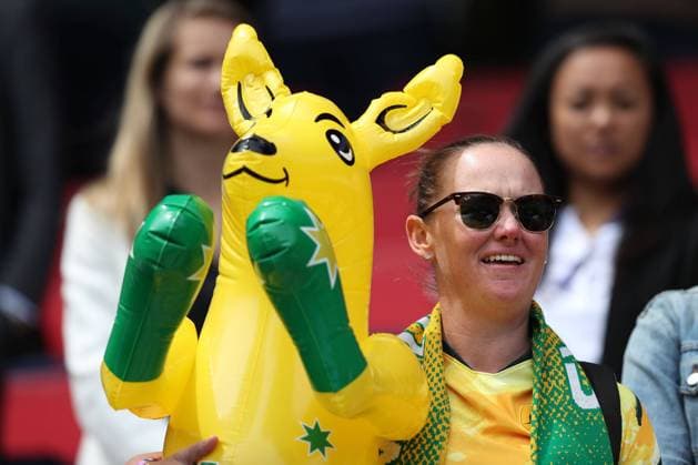 Mandatory Credit: Photo by Paul Currie BPI Shutterstock (10299331o) An Australian fan in the stands Australia v Italy, FIFA Women s World Cup 2019, Football, Stade du Hainaut, Valenciennes, France - 09 Jun 2019 Editorial use only Australia v Italy, FIFA Women s World Cup 2019, Football, Stade du Hainaut, Valenciennes, France - 09 Jun 2019 Editorial use only  Copyright: xPaulxCurrie BPI Shutterstockx 10299331o