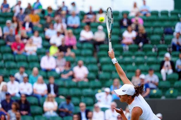 Mandatory Credit: Photo by Javier Garcia Shutterstock (12196117bx) Iga Swiatek during her fourth round match Wimbledon Tennis Championships, Day 7, The All England Lawn Tennis and Croquet Club, London, UK - 05 Jul 2021 Wimbledon Tennis Championships, Day 7, The All England Lawn Tennis and Croquet Club, London, UK - 05 Jul 2021  Copyright: xJavierxGarcia Shutterstockx 12196117bx
