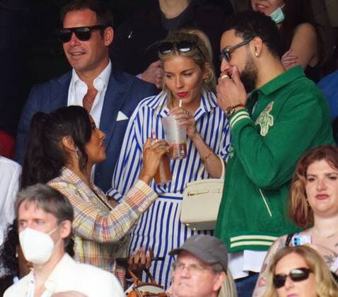 Mandatory Credit: Photo by Javier Garcia Shutterstock (12196117ew) Sienna Miller, Maya Jama and Ben Simmons in the crowd on Centre Court Wimbledon Tennis Championships, Day 7, The All England Lawn Tennis and Croquet Club, London, UK - 05 Jul 2021 Wimbledon Tennis Championships, Day 7, The All England Lawn Tennis and Croquet Club, London, UK - 05 Jul 2021  Copyright: xJavierxGarcia Shutterstockx 12196117ew