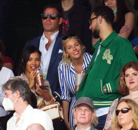Mandatory Credit: Photo by Javier Garcia Shutterstock (12196117el) Sienna Miller, Maya Jama and Ben Simmons in the crowd on Centre Court Wimbledon Tennis Championships, Day 7, The All England Lawn Tennis and Croquet Club, London, UK - 05 Jul 2021 Wimbledon Tennis Championships, Day 7, The All England Lawn Tennis and Croquet Club, London, UK - 05 Jul 2021  Copyright: xJavierxGarcia Shutterstockx 12196117el