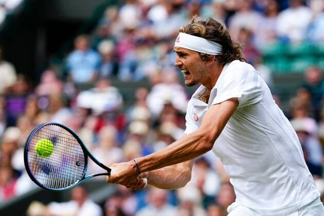 Mandatory Credit: Photo by Shutterstock (12196118cn) Alexander Zverev during his fourth round match Wimbledon Tennis Championships, Day 7, The All England Lawn Tennis and Croquet Club, London, UK - 05 Jul 2021 Wimbledon Tennis Championships, Day 7, The All England Lawn Tennis and Croquet Club, London, UK - 05 Jul 2021  Copyright: xShutterstockx 12196118cn