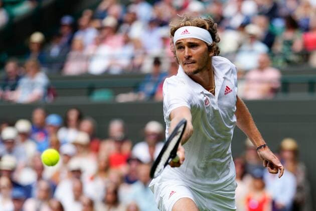 Mandatory Credit: Photo by Shutterstock (12196118cq) Alexander Zverev during his fourth round match Wimbledon Tennis Championships, Day 7, The All England Lawn Tennis and Croquet Club, London, UK - 05 Jul 2021 Wimbledon Tennis Championships, Day 7, The All England Lawn Tennis and Croquet Club, London, UK - 05 Jul 2021  Copyright: xShutterstockx 12196118cq