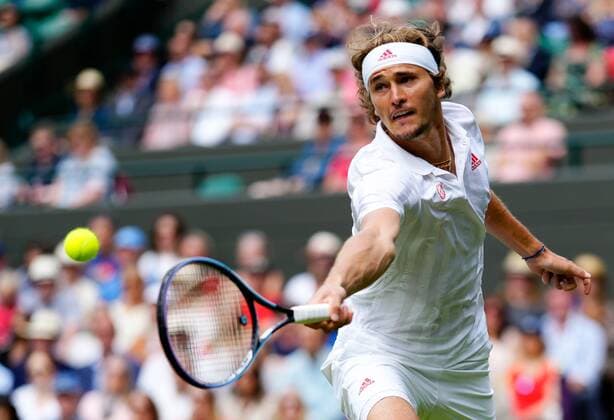 Mandatory Credit: Photo by Shutterstock (12196118cs) Alexander Zverev during his fourth round match Wimbledon Tennis Championships, Day 7, The All England Lawn Tennis and Croquet Club, London, UK - 05 Jul 2021 Wimbledon Tennis Championships, Day 7, The All England Lawn Tennis and Croquet Club, London, UK - 05 Jul 2021  Copyright: xShutterstockx 12196118cs