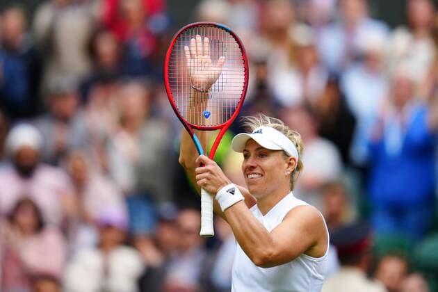 Mandatory Credit: Photo by Javier Garcia Shutterstock (12196117jl) Angelique Kerber celebrates victory in her fourth round match Wimbledon Tennis Championships, Day 7, The All England Lawn Tennis and Croquet Club, London, UK - 05 Jul 2021 Wimbledon Tennis Championships, Day 7, The All England Lawn Tennis and Croquet Club, London, UK - 05 Jul 2021  Copyright: xJavierxGarcia Shutterstockx 12196117jl