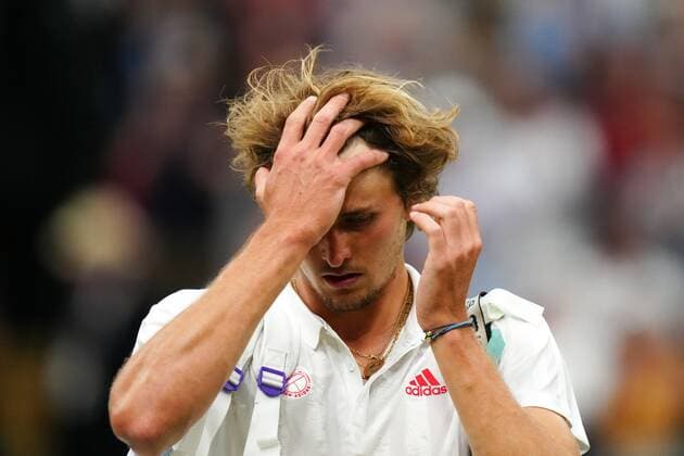 Mandatory Credit: Photo by Shutterstock (12196118hr) Alexander Zverev after defeat in his fourth round match Wimbledon Tennis Championships, Day 7, The All England Lawn Tennis and Croquet Club, London, UK - 05 Jul 2021 Wimbledon Tennis Championships, Day 7, The All England Lawn Tennis and Croquet Club, London, UK - 05 Jul 2021  Copyright: xShutterstockx 12196118hr