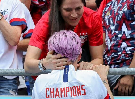 Mandatory Credit: Photo by BPI Shutterstock (10329049i) Megan Rapinoe of USA kisses her girlfriend Sue Bird after Team USA win the Women s World Cup USA v Netherlands, FIFA Women s World Cup Final, Football, Stade de Lyon, France - 07 Jul 2019 USA v Netherlands, FIFA Women s World Cup Final, Football, Stade de Lyon, France - 07 Jul 2019  Copyright: xBPI Shutterstockx 10329049i
