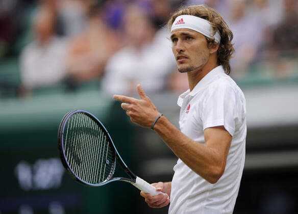 Mandatory Credit: Photo by Shutterstock (12196120bl) Alexander Zverev of Germany frustrated Wimbledon Tennis Championships, Day 7, The All England Lawn Tennis and Croquet Club, London, UK - 05 Jul 2021 Wimbledon Tennis Championships, Day 7, The All England Lawn Tennis and Croquet Club, London, UK - 05 Jul 2021  Copyright: xShutterstockx 12196120bl