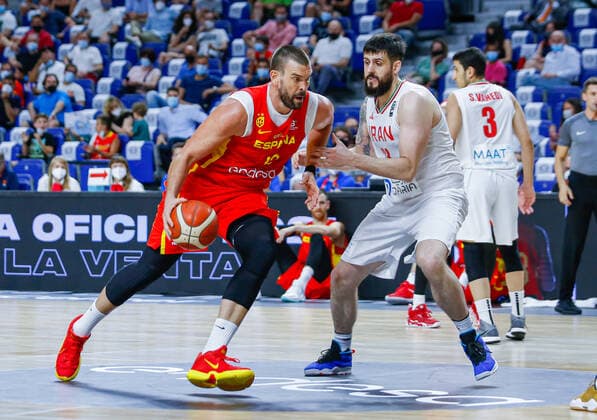 MATCH Gira Preparacion Juegos Olimpicos Tokyo 2020 Partido amistoso Seleccion Absoluta Masculina espanola Wizink Center, Madrid Espana vs Iran Marc Gasol Aaron Geramipoor Madrid Madrid spain Baloncesto Copyright: xAlbaxPachecox