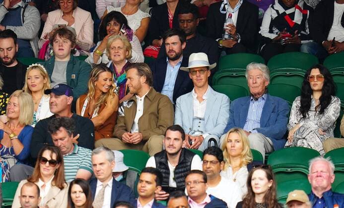 Mandatory Credit: Photo by Javier Garcia Shutterstock (12197711s) Laura Whitmore, Olly Murs, Amelia Tank, Jack Whitehall, Benedict Cumberbatch and Jessie J watching the action on Centre Court Wimbledon Tennis Championships, Day 8, The All England Lawn Tennis and Croquet Club, London, UK - 06 Jul 2021 Wimbledon Tennis Championships, Day 8, The All England Lawn Tennis and Croquet Club, London, UK - 06 Jul 2021 Copyright: xJavierxGarcia Shutterstockx 12197711s