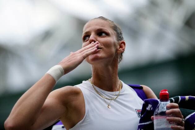 Mandatory Credit: Photo by Shutterstock (12197712j) Karolina Pliskova celebrates victory in her quarter-final match Wimbledon Tennis Championships, Day 8, The All England Lawn Tennis and Croquet Club, London, UK - 06 Jul 2021 Wimbledon Tennis Championships, Day 8, The All England Lawn Tennis and Croquet Club, London, UK - 06 Jul 2021  Copyright: xShutterstockx 12197712j