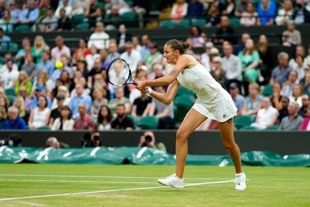 Mandatory Credit: Photo by Shutterstock (12197712ai) Karolina Pliskova during her quarter-final match Wimbledon Tennis Championships, Day 8, The All England Lawn Tennis and Croquet Club, London, UK - 06 Jul 2021 Wimbledon Tennis Championships, Day 8, The All England Lawn Tennis and Croquet Club, London, UK - 06 Jul 2021  Copyright: xShutterstockx 12197712ai