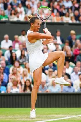 Mandatory Credit: Photo by Javier Garcia Shutterstock (12197711dn) Aryna Sabalenka during her quarter-final match Wimbledon Tennis Championships, Day 8, The All England Lawn Tennis and Croquet Club, London, UK - 06 Jul 2021 Wimbledon Tennis Championships, Day 8, The All England Lawn Tennis and Croquet Club, London, UK - 06 Jul 2021  Copyright: xJavierxGarcia Shutterstockx 12197711dn