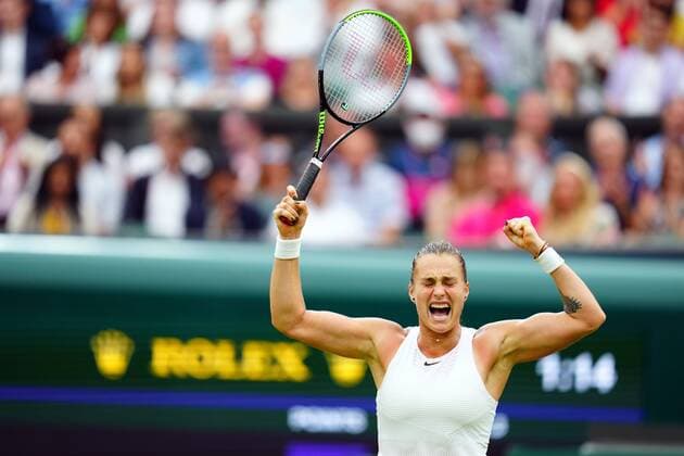 Sport Bilder des Tages Mandatory Credit: Photo by Javier Garcia Shutterstock (12197711ec) Aryna Sabalenka celebrates victory in her quarter-final match Wimbledon Tennis Championships, Day 8, The All England Lawn Tennis and Croquet Club, London, UK - 06 Jul 2021 Wimbledon Tennis Championships, Day 8, The All England Lawn Tennis and Croquet Club, London, UK - 06 Jul 2021  Copyright: xJavierxGarcia Shutterstockx 12197711ec