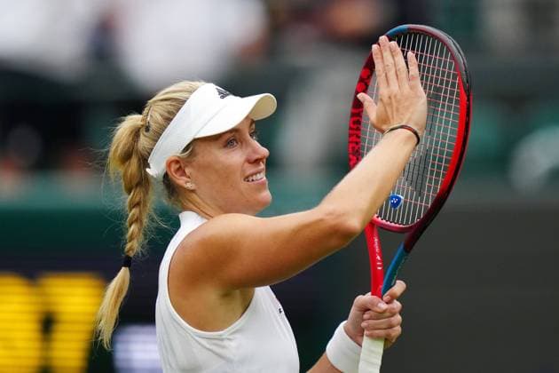 Mandatory Credit: Photo by Shutterstock (12197712ce) Angelique Kerber celebrates victory in her quarter-final match Wimbledon Tennis Championships, Day 8, The All England Lawn Tennis and Croquet Club, London, UK - 06 Jul 2021 Wimbledon Tennis Championships, Day 8, The All England Lawn Tennis and Croquet Club, London, UK - 06 Jul 2021  Copyright: xShutterstockx 12197712ce