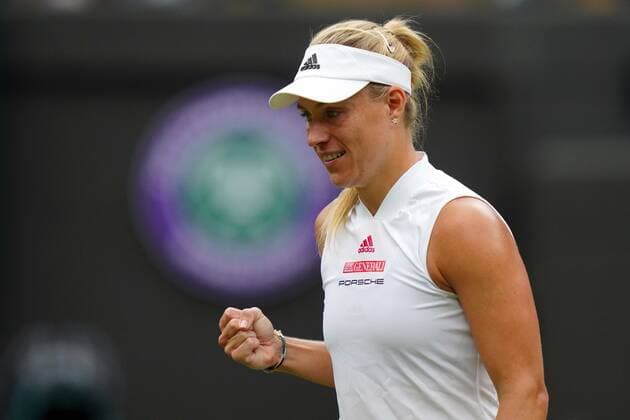 Mandatory Credit: Photo by Shutterstock (12197712cf) Angelique Kerber celebrates victory in her quarter-final match Wimbledon Tennis Championships, Day 8, The All England Lawn Tennis and Croquet Club, London, UK - 06 Jul 2021 Wimbledon Tennis Championships, Day 8, The All England Lawn Tennis and Croquet Club, London, UK - 06 Jul 2021  Copyright: xShutterstockx 12197712cf