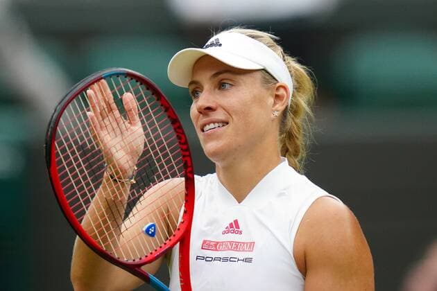 Mandatory Credit: Photo by Shutterstock (12197712ca) Angelique Kerber celebrates victory in her quarter-final match Wimbledon Tennis Championships, Day 8, The All England Lawn Tennis and Croquet Club, London, UK - 06 Jul 2021 Wimbledon Tennis Championships, Day 8, The All England Lawn Tennis and Croquet Club, London, UK - 06 Jul 2021  Copyright: xShutterstockx 12197712ca