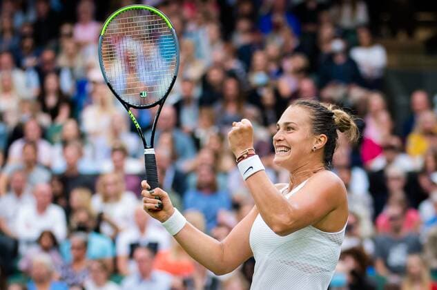 Mandatory Credit: Photo by Rob Prange Shutterstock (12197719t) Aryna Sabalenka of Belarus in action during the quarter-final at the 2021 Wimbledon Championships Grand Slam tennis tournament Wimbledon Tennis Championships, Day 8, The All England Lawn Tennis and Croquet Club, London, UK - 06 Jul 2021 Wimbledon Tennis Championships, Day 8, The All England Lawn Tennis and Croquet Club, London, UK - 06 Jul 2021  Copyright: xRobxPrange Shutterstockx 12197719t