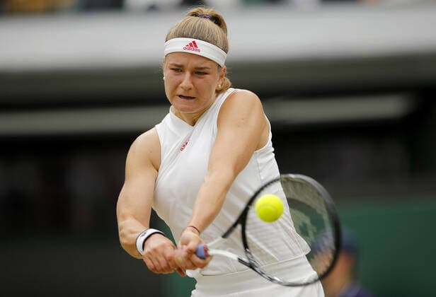 Mandatory Credit: Photo by Shutterstock (12197713u) Karolina Muchova of Czech Republic in action Wimbledon Tennis Championships, Day 8, The All England Lawn Tennis and Croquet Club, London, UK - 06 Jul 2021 Wimbledon Tennis Championships, Day 8, The All England Lawn Tennis and Croquet Club, London, UK - 06 Jul 2021  Copyright: xShutterstockx 12197713u