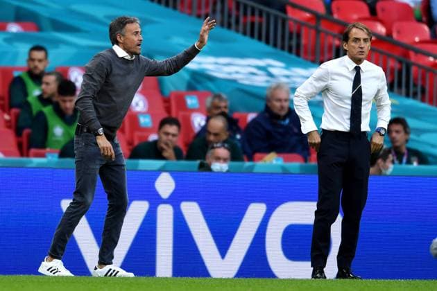 Londra (Inghilterra) 06 07 2021 - Euro 2020 Italia-Spagna foto Image nella foto: Luis Enrique-Roberto Mancini 