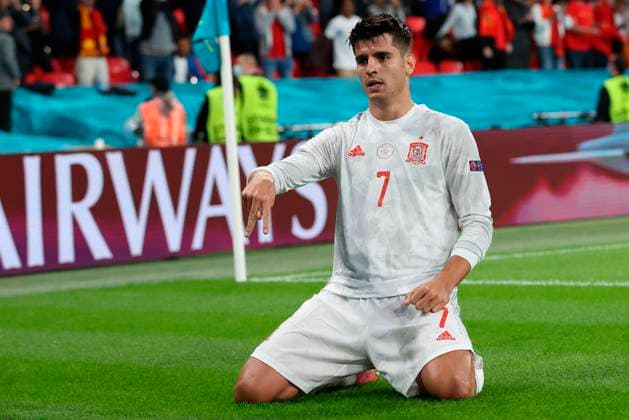 Spain s forward Alvaro Morata celebrated after scoring during the UEFA EURO, EM, Europameisterschaft,Fussball 2020 semi final between Italy and Spain held at Wembley Stadium, in London, Britain, 06 July 2021. Semi Final: Italy vs Spain !ACHTUNG: NUR REDAKTIONELLE NUTZUNG!  Copyright: xKikoxHuescax(es-ES)x GRAF5203 20210706-1ac351f697c58c07dd56741cfa2ce81ec6e2bd1c